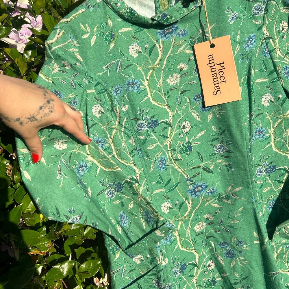 Samantha Pleet Green Floral Long-sleeve Mini Dress